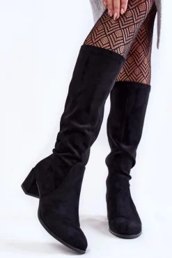 Damskie Buty Sergio Leone Klasyczne Eko Zamszowe Kozaki Sergio Leone KZ205 Czarne