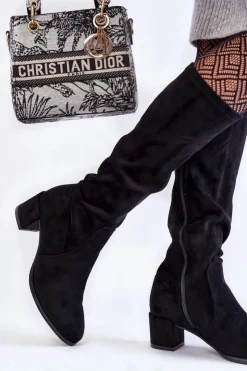 Damskie Buty Sergio Leone Klasyczne Eko Zamszowe Kozaki Sergio Leone KZ205 Czarne