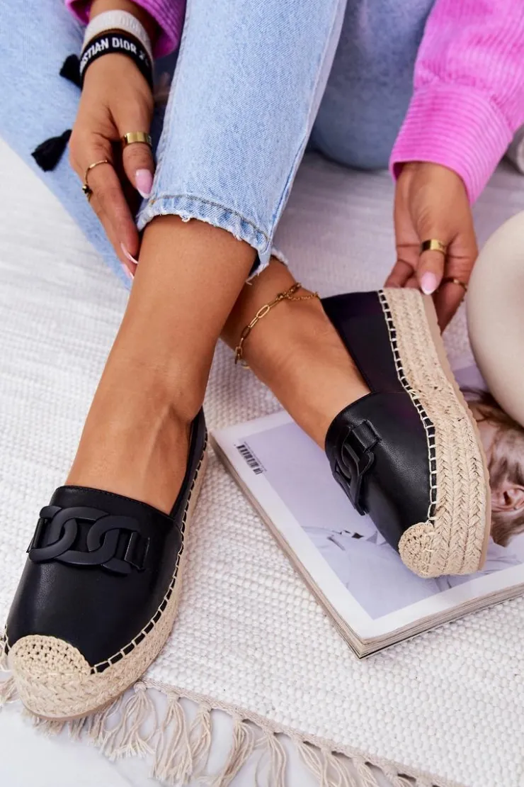 Damskie Boto Klasyczne Espadryle Na Platformie Czarne Julianne