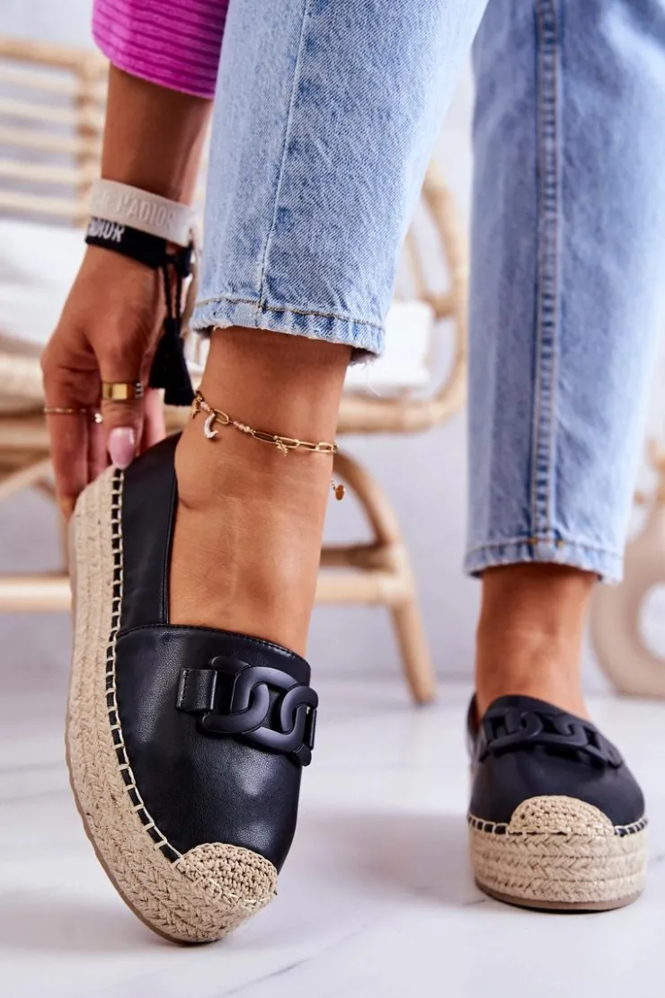Damskie Boto Klasyczne Espadryle Na Platformie Czarne Julianne
