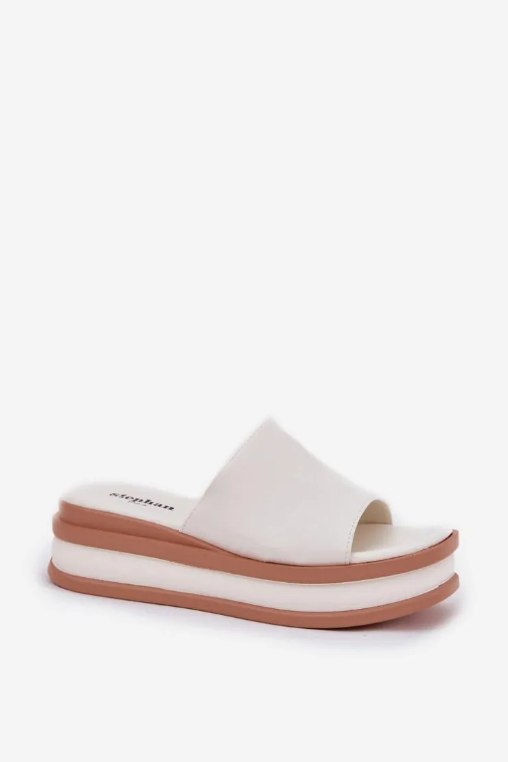 Damskie Boto Klasyczne Klapki Damskie Na Platformie I Koturnie Białe Florenis