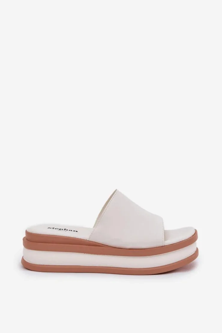 Damskie Boto Klasyczne Klapki Damskie Na Platformie I Koturnie Białe Florenis