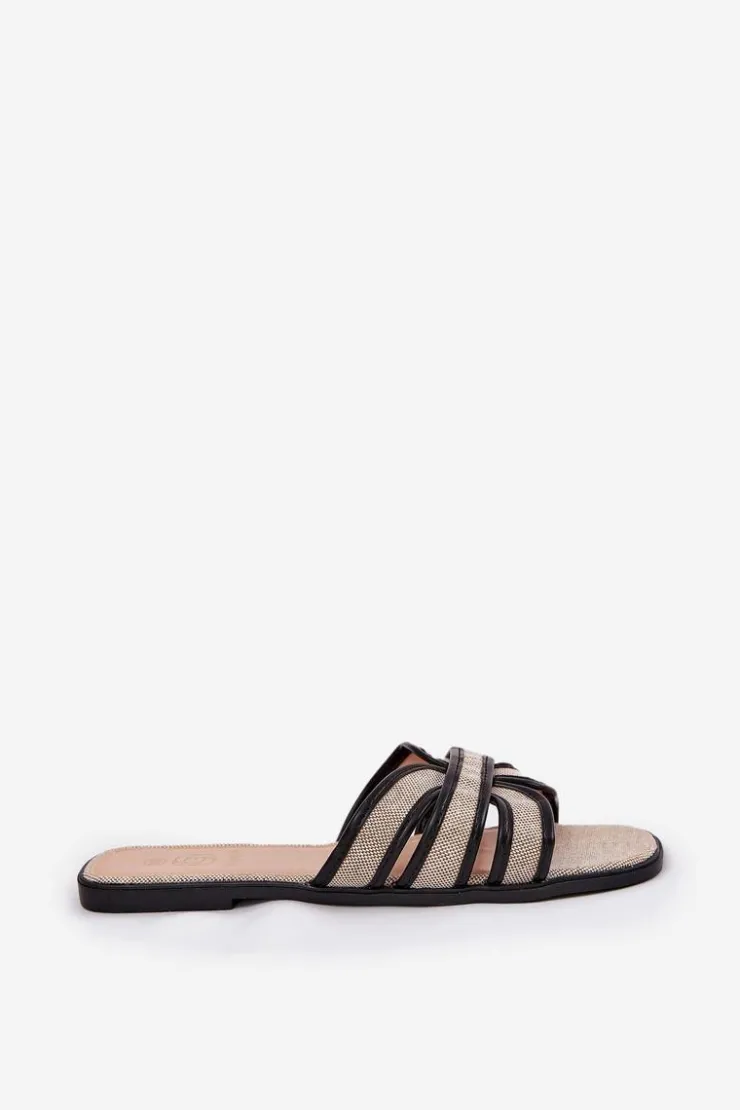 Hot Boto Klasyczne Klapki Damskie Płaskie Beżowo-Czarne Scazze