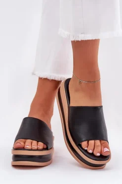 Hot Boto Klasyczne Klapki Damskie Na Platformie I Koturnie Czarne Florenis