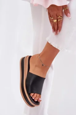 Hot Boto Klasyczne Klapki Damskie Na Platformie I Koturnie Czarne Florenis