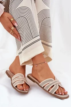 Boto Klapki Damskie Klasyczne*Klasyczne Klapki Damskie Płaskie Beżowe Scazze Beżowy