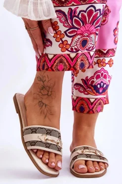 Discount Boto Klasyczne Klapki Na Płaskim Obcasie Beżowe Marlene Beżowy