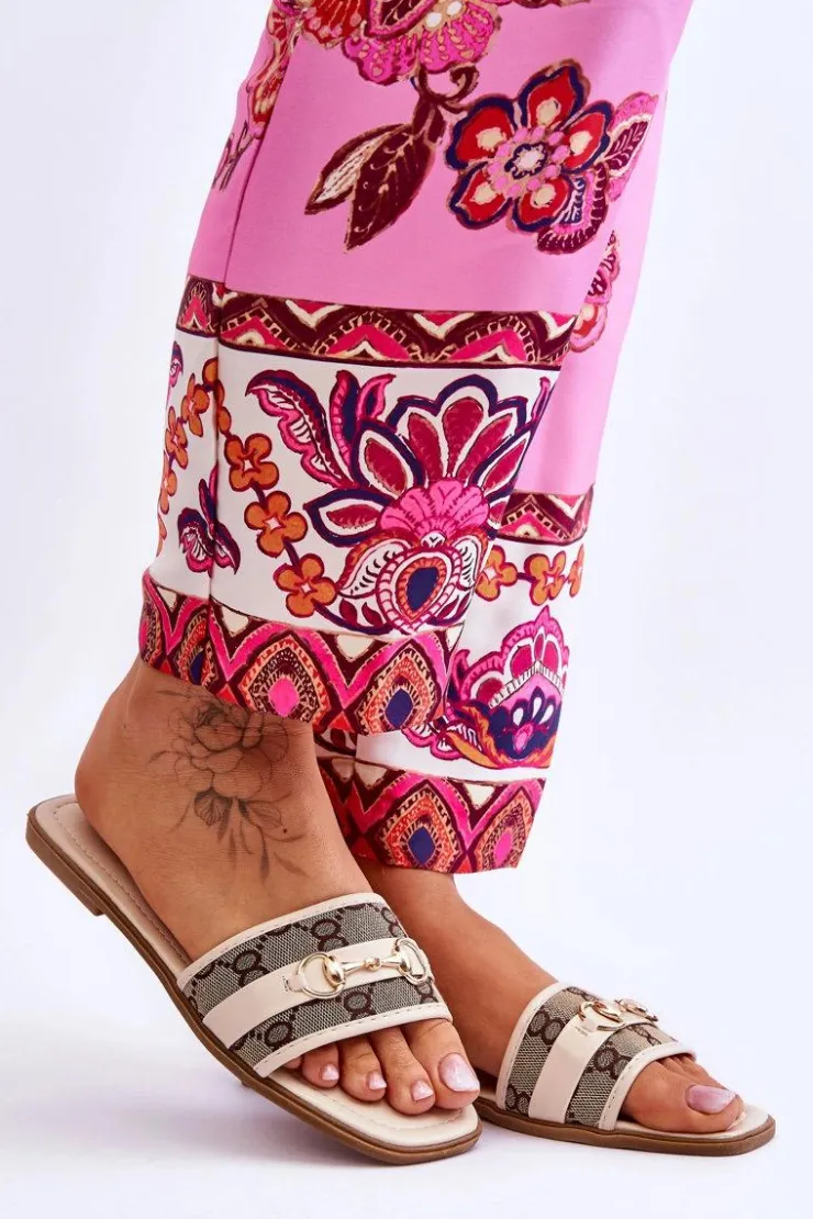 Discount Boto Klasyczne Klapki Na Płaskim Obcasie Beżowe Marlene Beżowy