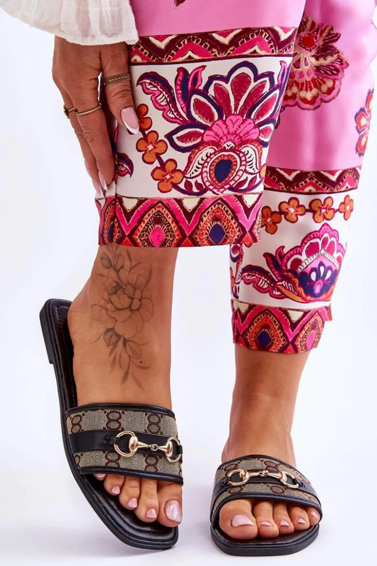 Boto Klapki Damskie Klasyczne*Klasyczne Klapki Na Płaskim Obcasie Czarne Marlene