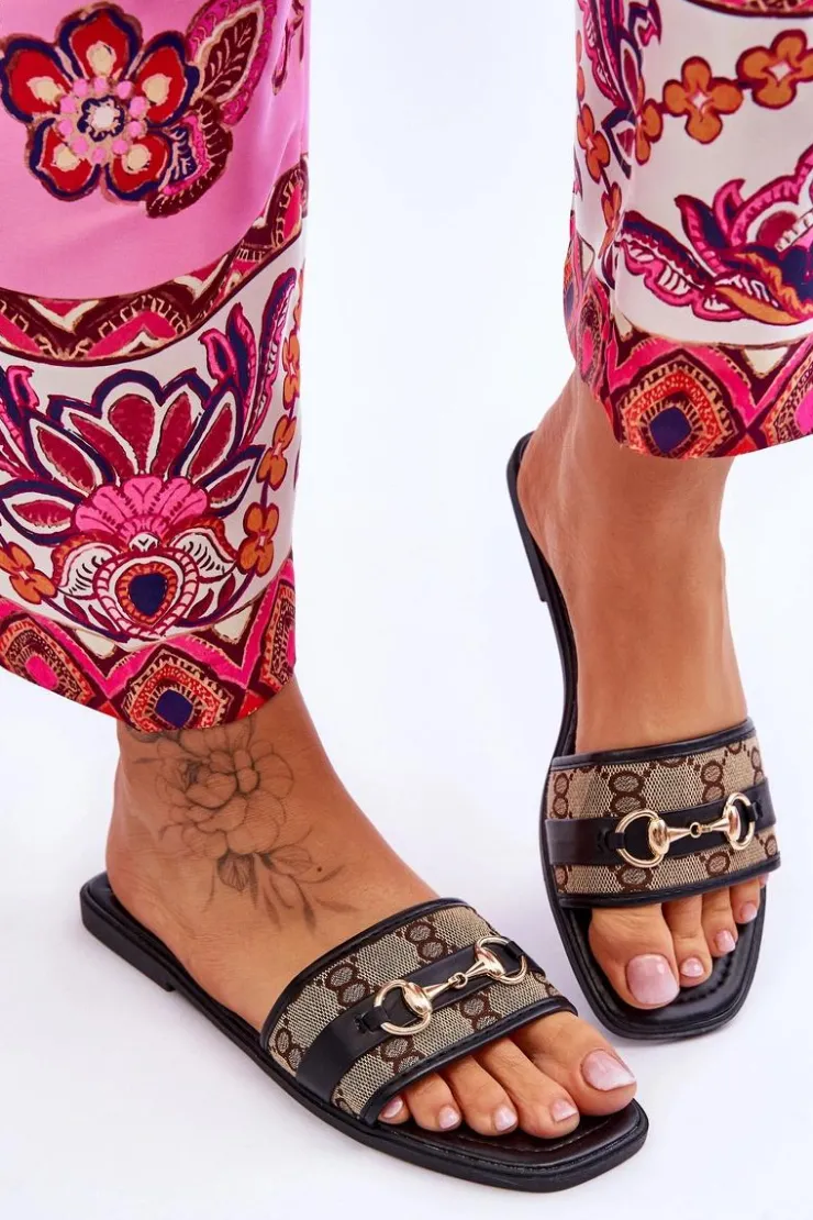 Boto Klapki Damskie Klasyczne*Klasyczne Klapki Na Płaskim Obcasie Czarne Marlene