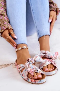 Discount Big Star Shoes Klasyczne Klapki W Kwiaty Big Star JJ274703 Jasnoszare