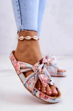 Discount Big Star Shoes Klasyczne Klapki W Kwiaty Big Star JJ274703 Jasnoszare