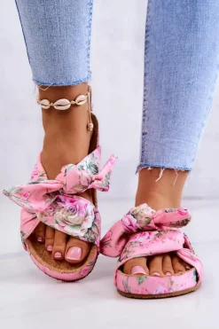 Big Star Shoes Klapki Damskie Big Star|Klapki Damskie Klasyczne*Klasyczne Klapki W Kwiaty Big Star JJ274702 Różowe