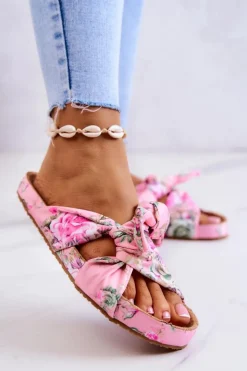 Big Star Shoes Klapki Damskie Big Star|Klapki Damskie Klasyczne*Klasyczne Klapki W Kwiaty Big Star JJ274702 Różowe