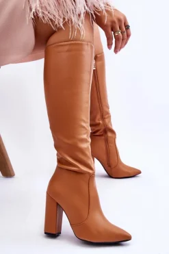Boto Kozaki Przed Kolano|Kozaki Na Obcasie*Klasyczne Kozaki Na Słupku Camel Mayra Brązowy