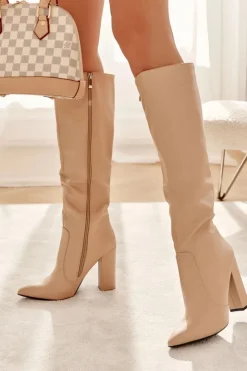Boto Kozaki Przed Kolano|Kozaki Na Obcasie*Klasyczne Kozaki Na Słupku Nude Mayra Beżowy