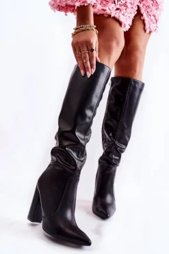 Hot Boto Klasyczne Kozaki Na Słupku Czarne Mayra Czarny