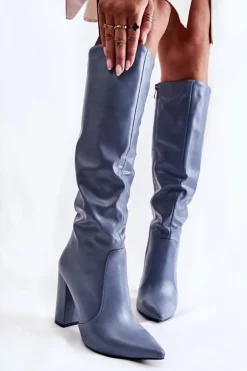 Boto Kozaki Na Słupku|Kozaki Przed Kolano*Klasyczne Kozaki Na Słupku e Mayra Niebieski