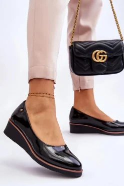 Damskie Buty damskie Vinceza Klasyczne Lakierowane Czółenka Na Koturnie Czarne Paola