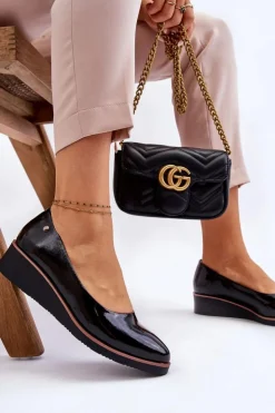 Damskie Buty damskie Vinceza Klasyczne Lakierowane Czółenka Na Koturnie Czarne Paola