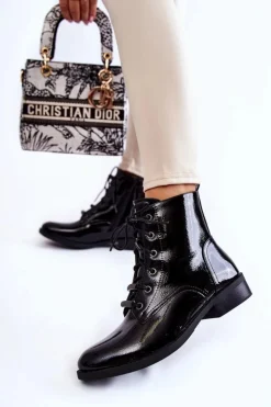 Damskie Damskie buty S.Barski Klasyczne Lakierowane Damskie Ocieplane Botki Czarne Grimma