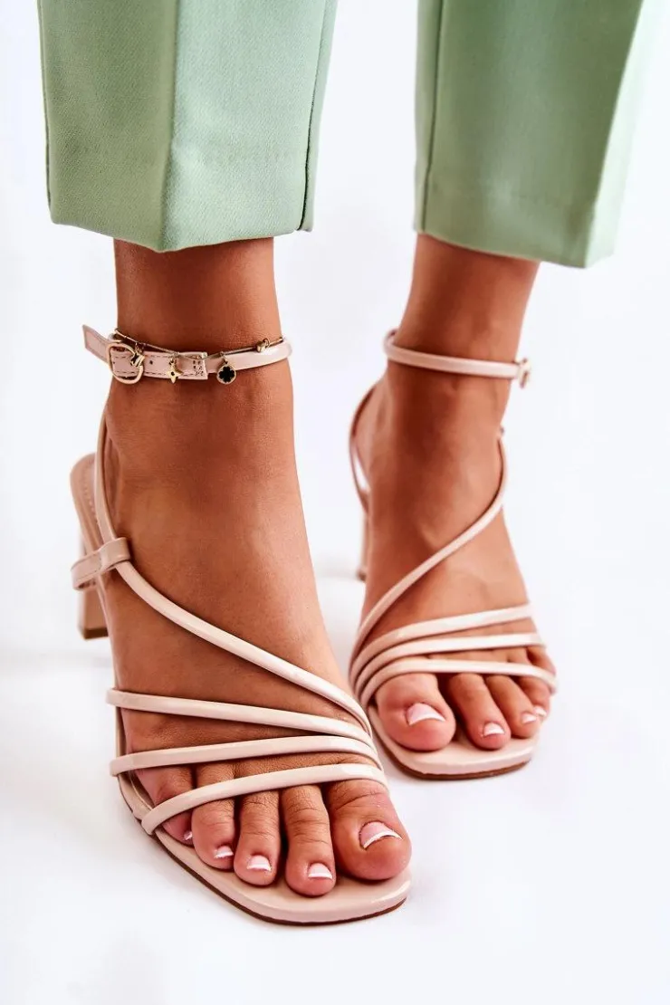 Damskie Boto Klasyczne Lakierowane Sandały Na Obcasie Beżowe Milani