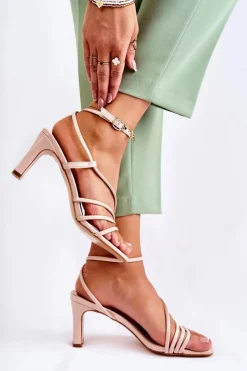 Damskie Boto Klasyczne Lakierowane Sandały Na Obcasie Beżowe Milani