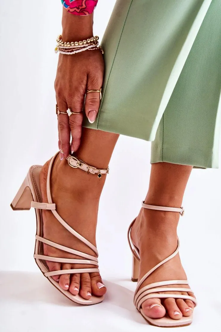 Damskie Boto Klasyczne Lakierowane Sandały Na Obcasie Beżowe Milani