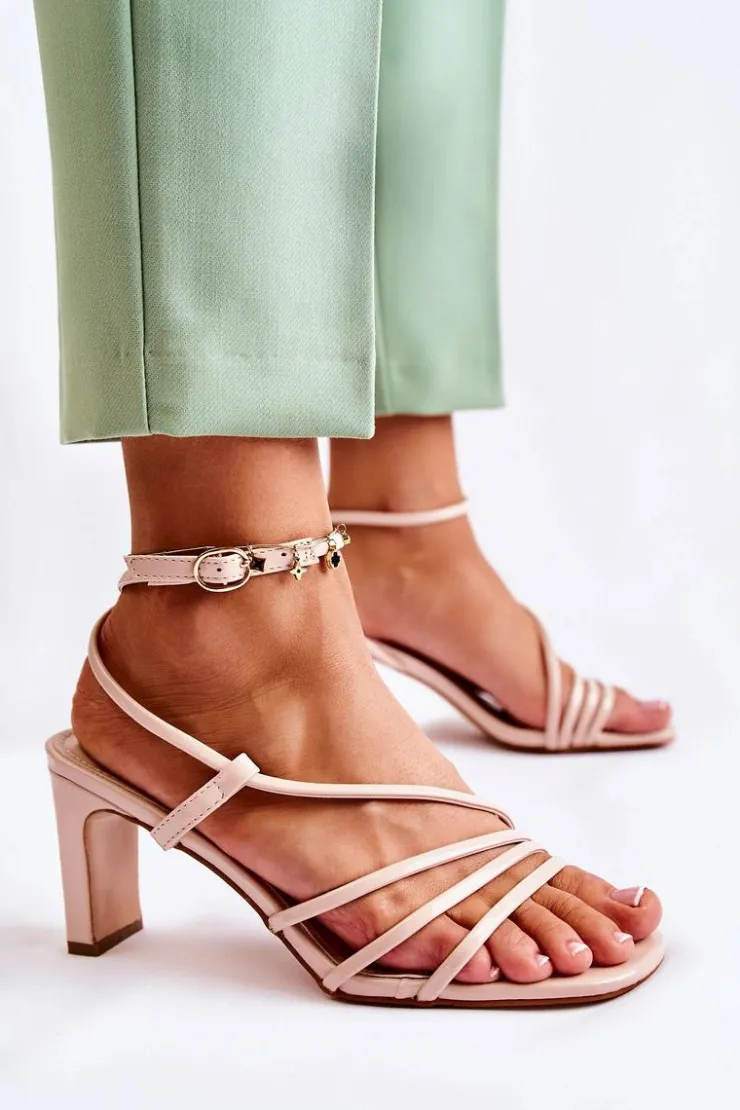 Damskie Boto Klasyczne Lakierowane Sandały Na Obcasie Beżowe Milani