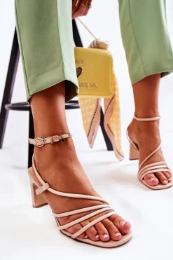 Damskie Boto Klasyczne Lakierowane Sandały Na Obcasie Beżowe Milani