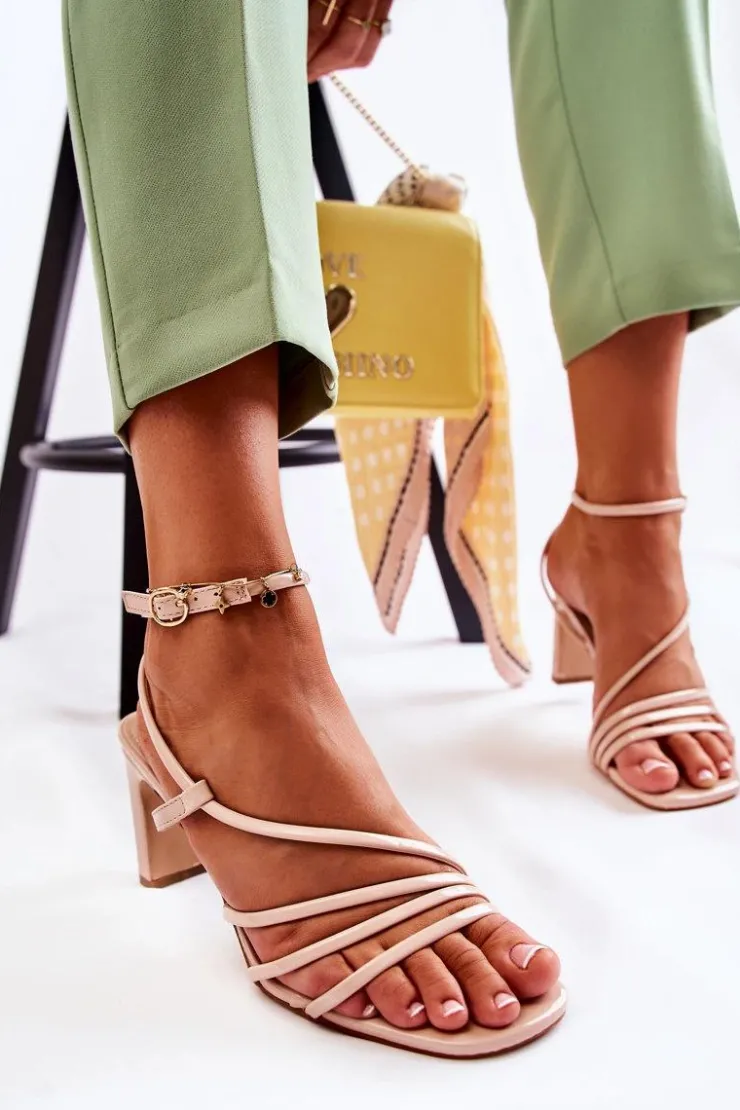 Damskie Boto Klasyczne Lakierowane Sandały Na Obcasie Beżowe Milani