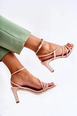 Damskie Boto Klasyczne Lakierowane Sandały Na Obcasie Beżowe Milani