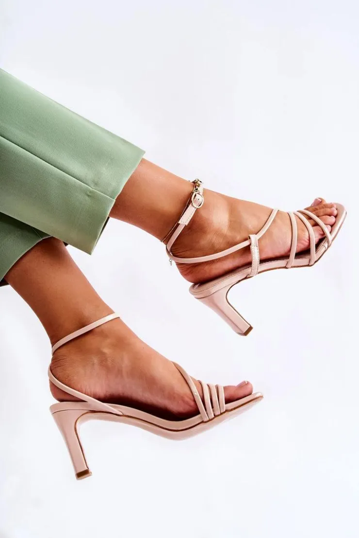 Damskie Boto Klasyczne Lakierowane Sandały Na Obcasie Beżowe Milani