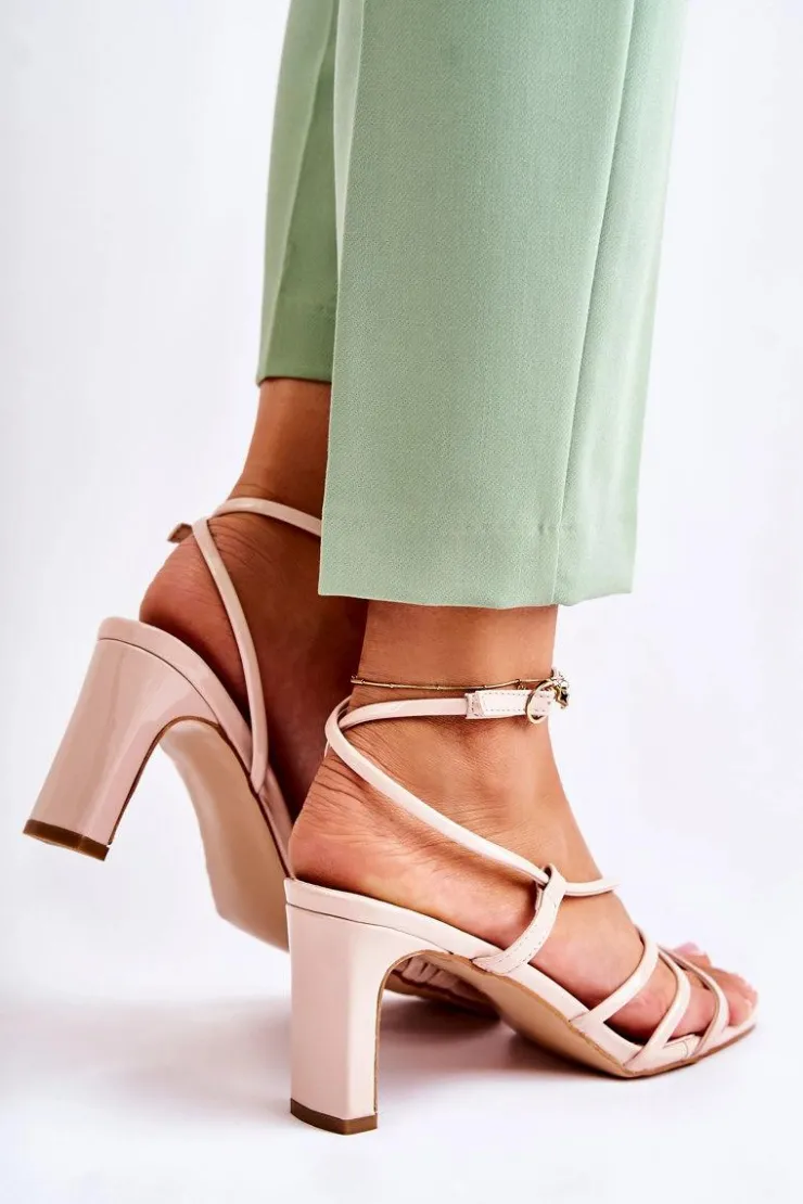 Damskie Boto Klasyczne Lakierowane Sandały Na Obcasie Beżowe Milani