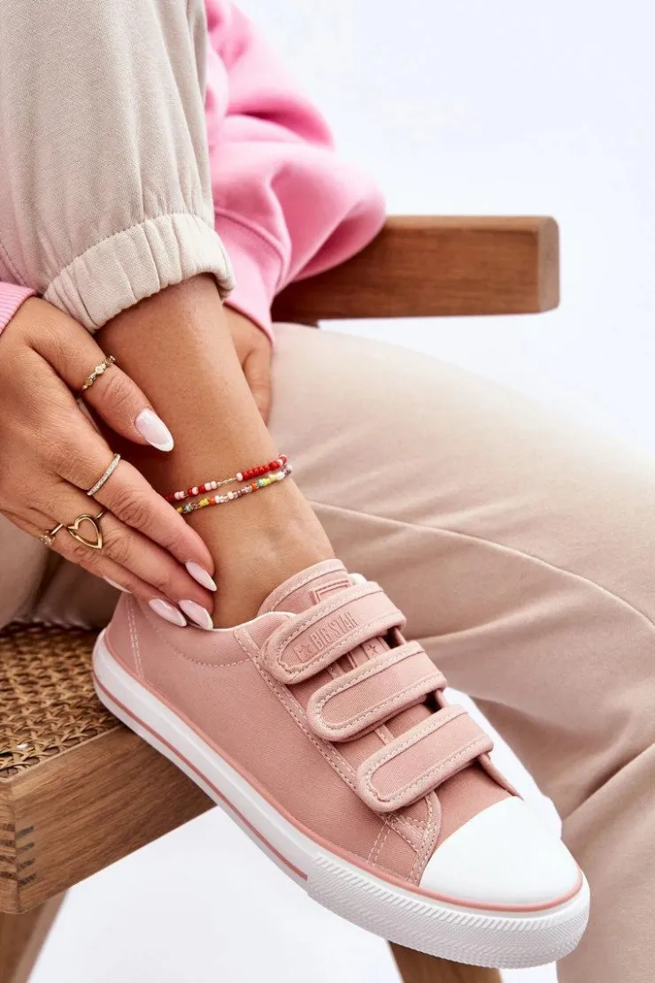 Damskie Big Star Shoes Klasyczne Materiałowe Tenisówki Na Rzepy Big Star LL274A200 Różowe