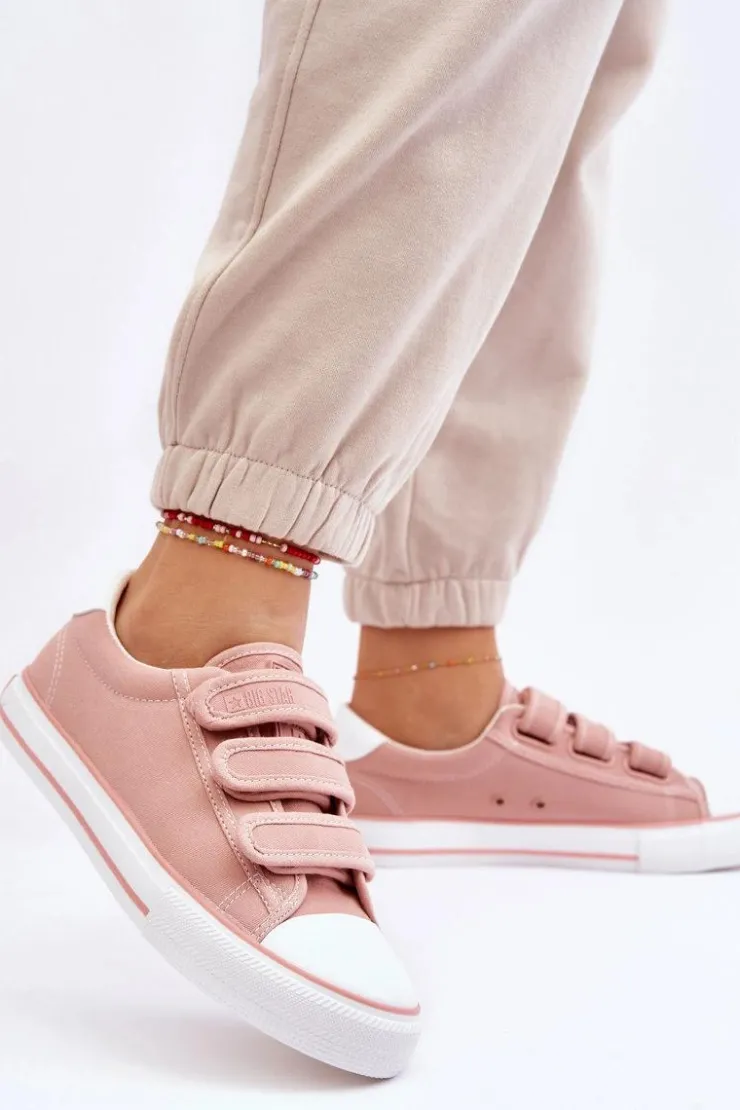 Damskie Big Star Shoes Klasyczne Materiałowe Tenisówki Na Rzepy Big Star LL274A200 Różowe