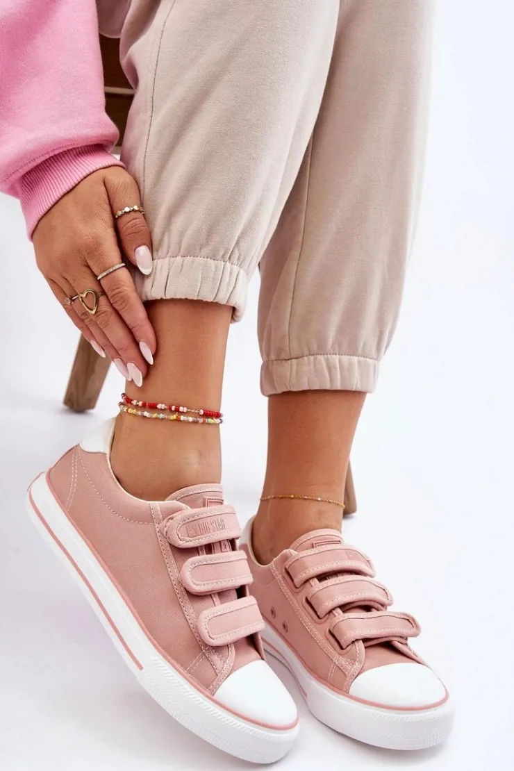 Damskie Big Star Shoes Klasyczne Materiałowe Tenisówki Na Rzepy Big Star LL274A200 Różowe