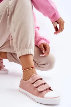 Damskie Big Star Shoes Klasyczne Materiałowe Tenisówki Na Rzepy Big Star LL274A200 Różowe