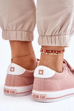 Damskie Big Star Shoes Klasyczne Materiałowe Tenisówki Na Rzepy Big Star LL274A200 Różowe
