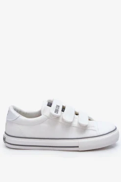 Big Star Shoes Trampki Damskie Big Star|Trampki Damskie Niskie*Klasyczne Materiałowe Tenisówki Na Rzepy Big Star LL274A203 Białe