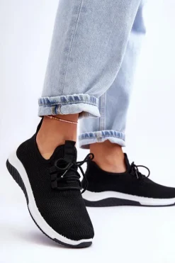 Damskie Boto Klasyczne Materiałowe Wsuwane Sneakersy Czarne Gusto