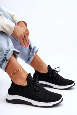 Damskie Boto Klasyczne Materiałowe Wsuwane Sneakersy Czarne Gusto