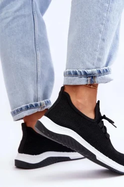 Damskie Boto Klasyczne Materiałowe Wsuwane Sneakersy Czarne Gusto