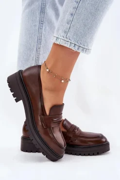 Evento Mokasyny Damskie Skórzane*Klasyczne Mokasyny Damskie Z Eko Skóry Brązowe Enticca