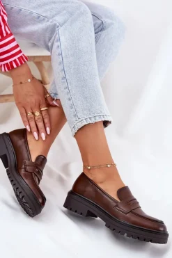 Evento Mokasyny Damskie Skórzane*Klasyczne Mokasyny Damskie Z Eko Skóry Brązowe Enticca