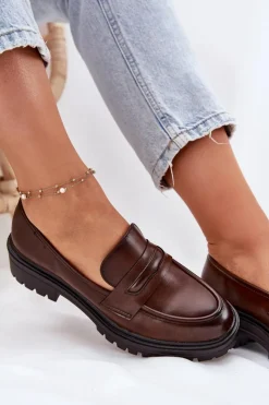 Evento Mokasyny Damskie Skórzane*Klasyczne Mokasyny Damskie Z Eko Skóry Brązowe Enticca