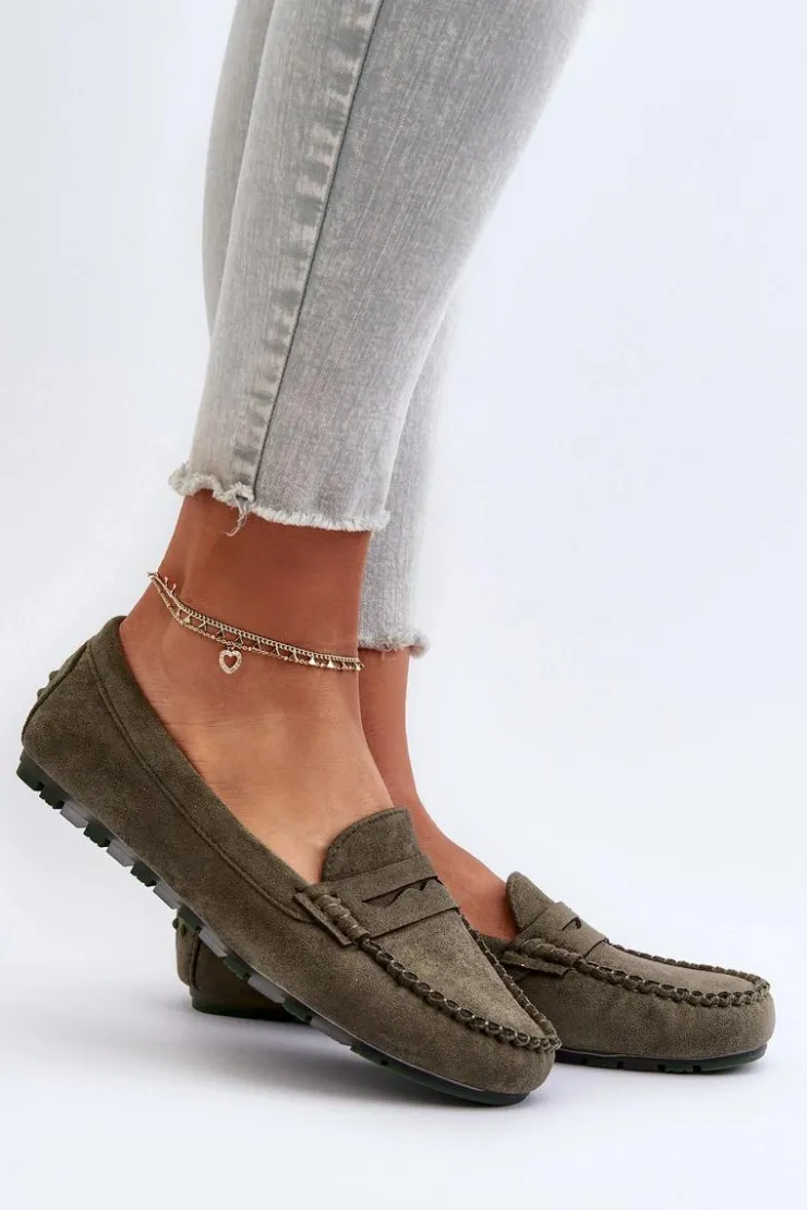 Evento Loafersy Damskie|Mokasyny Damskie Zamszowe*Klasyczne Mokasyny Damskie Zamszowe Ciemnozielone Glimris Zielony