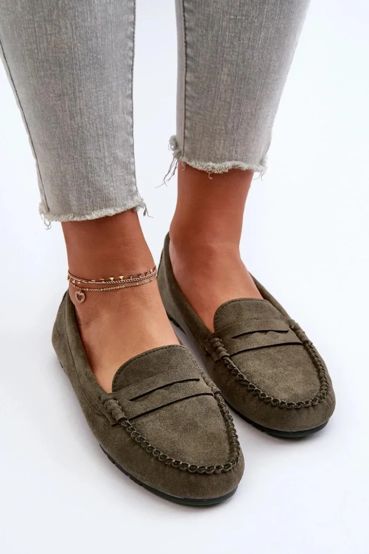 Evento Loafersy Damskie|Mokasyny Damskie Zamszowe*Klasyczne Mokasyny Damskie Zamszowe Ciemnozielone Glimris Zielony
