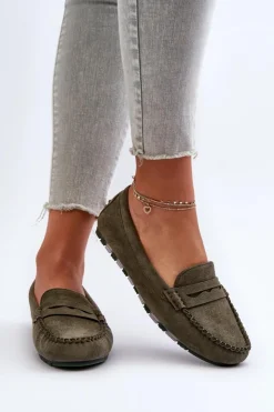 Evento Loafersy Damskie|Mokasyny Damskie Zamszowe*Klasyczne Mokasyny Damskie Zamszowe Ciemnozielone Glimris Zielony
