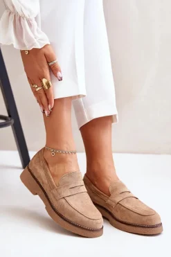 Damskie Boto Klasyczne Mokasyny Damskie Z Eko Zamszu Beżowe Belania